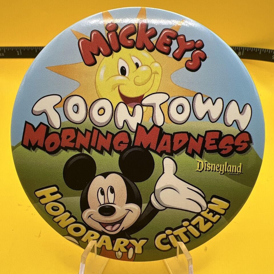 DISNEYLAND MICKEY MOUSE TOON TOWN MORNING MADNESS BUTTON - $3.99