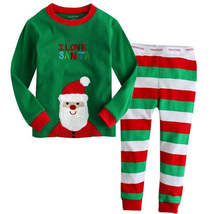 Children&#39;s Santa Claus pattern striped long-sleeved trousers two-piece h... - $30.19