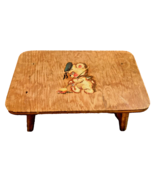 Child Step Stool Wood Vintage Foot Stool with Burnt Pyrography Bear - $29.69