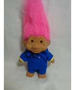 Vintage 1991 TNT Troll Golden Yellow Eyes Hot Pink Hair - Royal Blue Outfit - £3.88 GBP