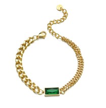 316L Stainless Steel Strip Green Crystal Zircon Necklace Earring Bracelet Set Ti - £34.01 GBP