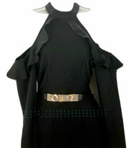 Material Girl Women’s Dress belted halter neck off-shoulder Mini black dress L - £25.59 GBP