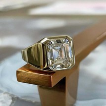 Solitaire Men&#39;s Ring 5.5Ct Asscher Simulated Diamond Bezel Set in 14k Gold Over - £141.92 GBP