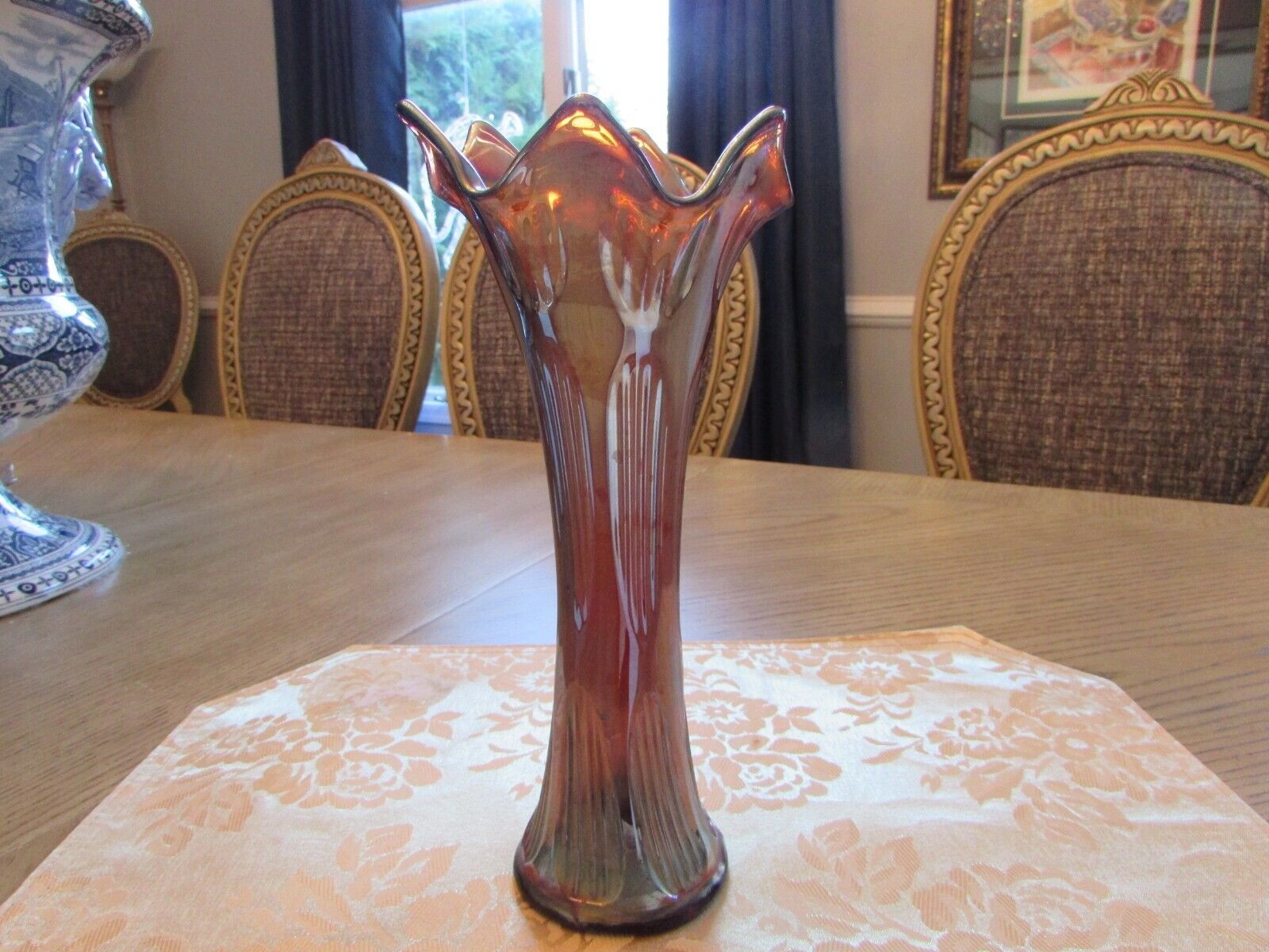 Antique Fenton Footed Fine Rib Marigold Carnival Glass Vase – Carnival Glass