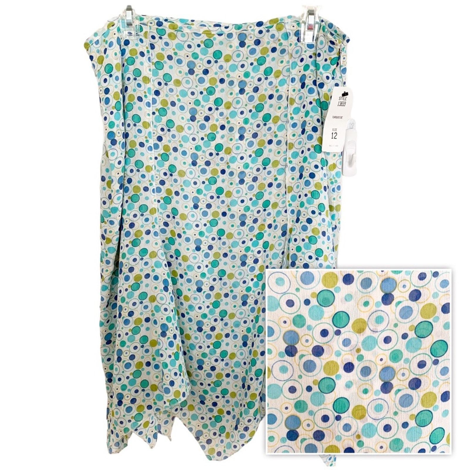 SC Collection Vintage White Aqua Polka Dot Hankerchief Hem Skirt Size 12... - $28.05