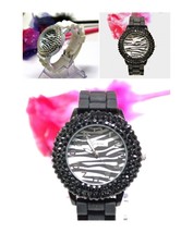Lot of 5 / 10 Watches Zebra Dial 3-line Crystal Bezel Woman Silicone Ban... - $33.64+