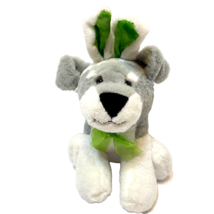 Dan Dee Plush Gray White Huskey Green White Easter Ears Stuffed Animal 9&quot; - $10.08