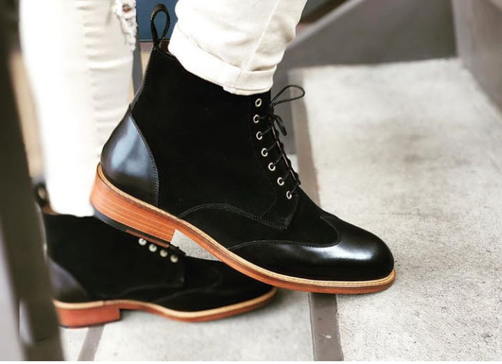 NEW Men's Black Lace Up Stylish Boot, Men's Ankle High Suede Leather Wing Tip Bo