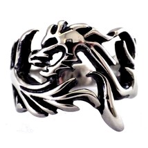 Fire Dragon Ring Mens Womens Stainless Steel Fantasy Flame Draco Band - £6.48 GBP