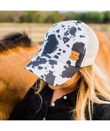 Black White Cow Print Western Trucker Ponytail Hat - £19.44 GBP