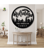 Happy Holidays Custom Family Name Metal Wall Art - Christmas Village Sign  - $56.11 CAD+