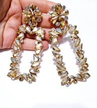 Rhinestone PIERCED Earrings, Chandelier Drop Earrings, Topaz Champagne Pageant E - £38.99 GBP