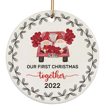 Our First Christmas Together Gnomes Round Ornament Wreath 2022 Holidays Gift - £11.62 GBP
