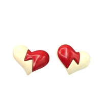 Retro Broken Heart Stud Earrings, Red and White Plastic - $37.74