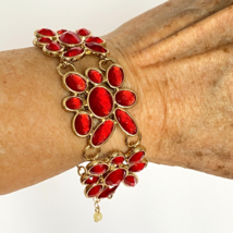 Romantic Red Crystal on Gold Tone Metal Clasp Closure Adjustable Length Bracelet - £11.78 GBP