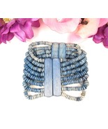 8 Strand DENIM BLUES HEISHI Beads BRACELET Vintage Beaded Elastic 6.5&quot; - $27.69 CAD
