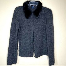 Gap Wool Blend Cardigan Faux Fur Collar Sz Large - £19.41 GBP