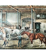 Trotting Cracks At Home Horse Currier &amp; Ives 1950s Lithograph Stables DW... - $918.57 MXN