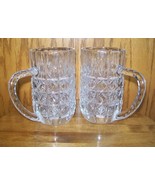 2 Clear Cut Glass Mugs, Vintage? Heavy, With Handles, Hold 12 oz. or mor... - £8.52 GBP