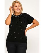 Plus Size Pearl &amp; Rhinestone Knit Sweater Top - $53.75