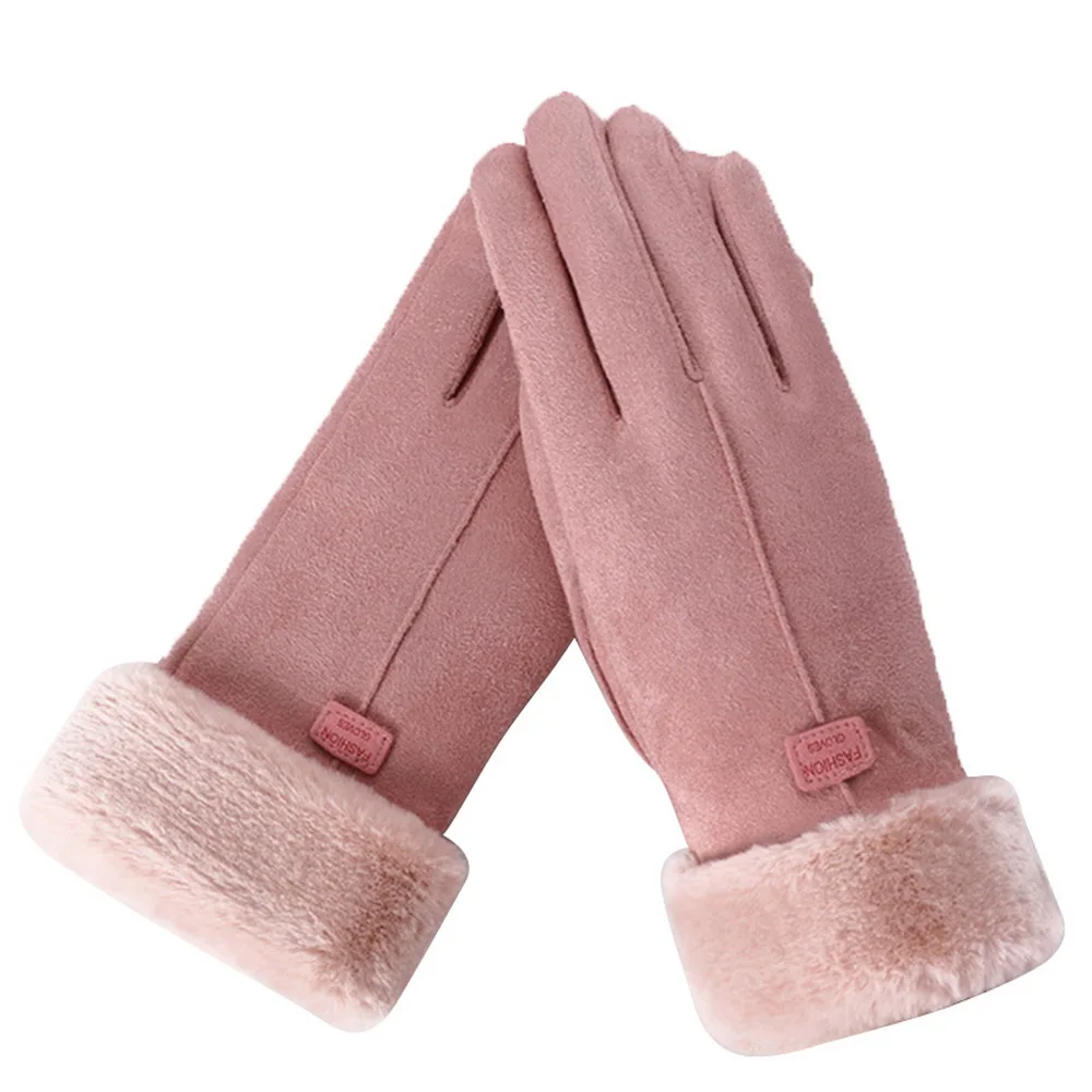 Female Winter  Warm Cashmere Cute Mittens  Leather Double Thicken Plush Full Fin - £58.41 GBP