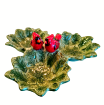 Majolica Nut Candy Dish Cardinal Handle 3D 3 Sections J Willfred FREE SH... - £27.87 GBP
