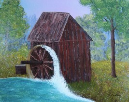 Painting Old Mill Landscape River Waterfalls Original Bob Ross Style Signed Art - £17.36 GBP