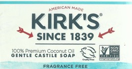 6 Bars Kirk&#39;s fragrance free gentle 100% CocOnut CASTILE BAR SOAP 4oz Co... - $30.00