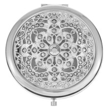 Classic Silver Floral Jewel Crystal Cluster Dual Compact Mirror - £27.96 GBP