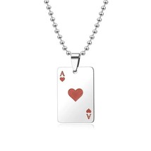 NEW 22&quot; Stainless Steel Ace of Hearts Necklace Playing Card Dog Tag - £16.42 GBP