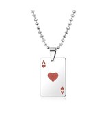 NEW 22&quot; Stainless Steel Ace of Hearts Necklace Playing Card Dog Tag - £16.73 GBP