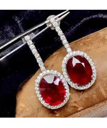 4.50Ct Oval Cut Simulated Red Ruby Drop &amp; Dangle Earrings 14K White Gold... - £65.52 GBP