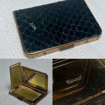 Vtg Wadsworth USA Compact Vanity Book Patterned Green Leather Mirror Com... - £23.99 GBP