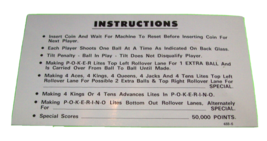 Pokerino Pinball Machine Instruction Card Vintage Original 1978 - $18.53