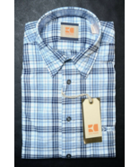 Hugo Boss Men&#39;s Cieloebu Slim Fit Lightweight Blue Check Cotton Casual S... - $74.99