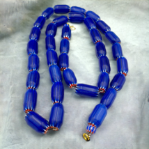 Vintage Old Blue Chevron beads Old African Glass Chevron Beads Necklace - $58.20
