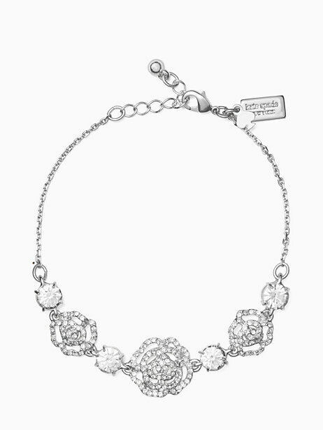 Kate Spade Crystal Rose Flower Silver Bracelet Pave White Plated Women's - £31.63 GBP