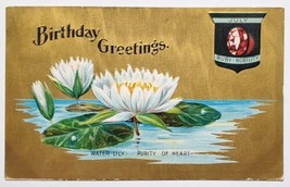 Birthday Greeting July Waterlily Flowers Ruby Birthstone Shimmering Postcard R26 - £7.92 GBP