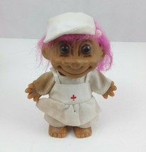 Vintage 1990's Russ Berrie Nurse Troll 5" Doll Fuschia Hair Complete - $14.54