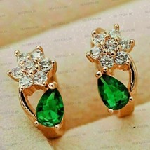 2.10CT Pear Cut Simulated Emerald Women&#39;s Earrings Gold Plated 925 Silver - £90.99 GBP