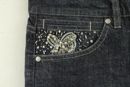 EUC NEXT Jeans UK Sizing 14 Ladies Selvedge Silver Rhinestone Crop Dark Denim - £22.46 GBP