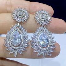 Elegant Chandelier AAA+ Cubic Zirconia Long Big Crystal Bridal Dangle Drop Earri - £34.02 GBP