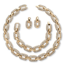 PalmBeach Jewelry Crystal Goldtone Link Necklace, Bracelet and Earrings Set - £21.64 GBP