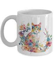 Floral Cat Mug, Watercolor Flower Mug for Cat Lovers, Aesthetic Boho Cof... - $19.55+