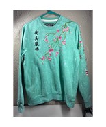 Blind Rooster Streetwear Green Pink Cherry Blossom Embroidered Sweatshir... - $614.82 MXN