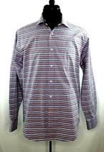 Thomas Dean Mens Large Long Sleeve Reverse Cuff Button Up Dress Shirt Seersucker - £18.19 GBP