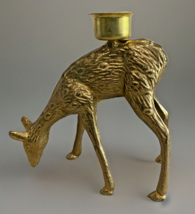 Vtg Brass Deer Candle Holder Excellent Condition Made in Taiwan R. O. C. Sticker - $9.49