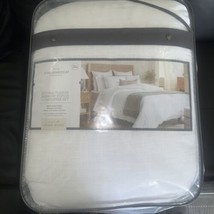 Full/Queen Double Flange Merrow Stitch Comforter &amp; Sham Set White/Camel - New - £54.49 GBP