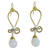 Ethereal Facets Glass Moonstone-Crystal Brass Earrings - £7.90 GBP