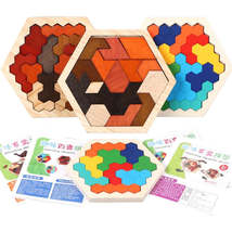 Kids Puzzle Toy Wooden Hexagon Honeycomb Colorful Shapes Jigsaw Puzzles Clever B - £9.38 GBP+